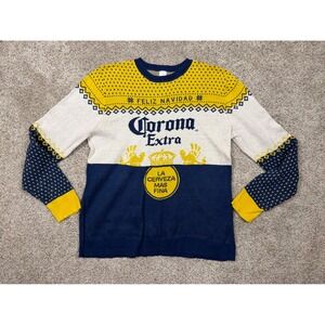 Corona Extra Feliz Navidad Ugly Christmas Sweater‎ Mens XL Blue Yellow Cotton